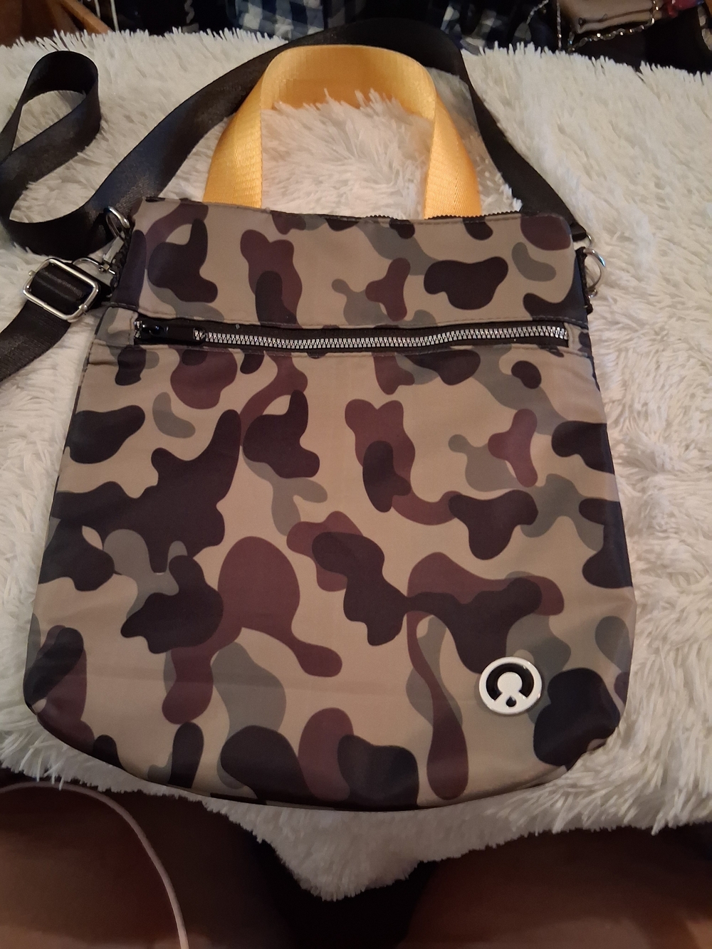Free People Camouflage Messenger Bag with Yellow Handle
